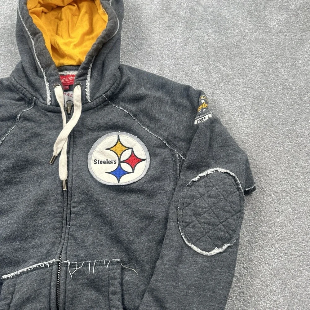 Pittsburgh Steelers Youth Mitchell & Ness Hooded Zip Sweatshirt Size Large Gray